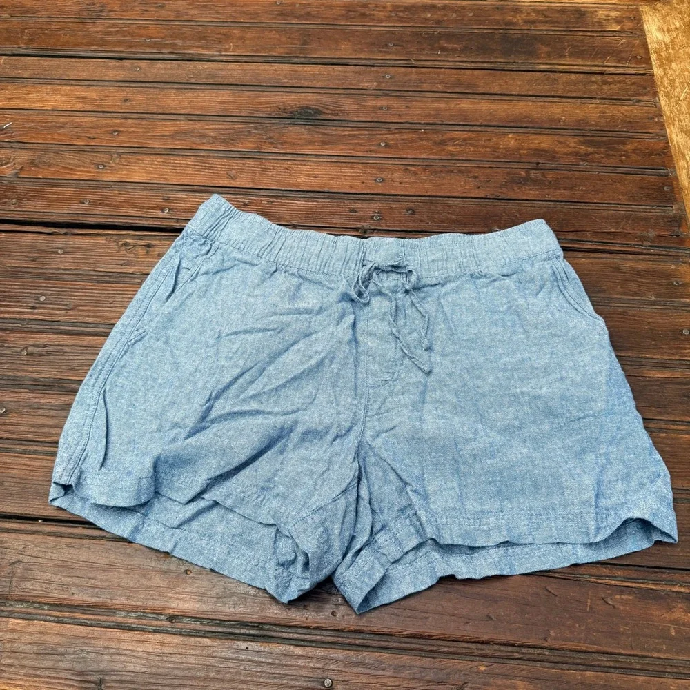 Gap Womens Light Blue Linen Blend Drawstring Elastic Waist Shorts Size L